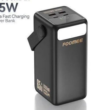 FOOMEE 60000mAh 65w Super Fast Charging Power Bank with Flashlight, Digital Display and Built-in Strap