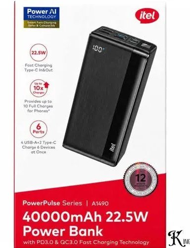 itel 40000mAh Power-Pulse I A1490 22.5W Super-Fast Charging Type-C Input & Output Digital Display Power-Bank