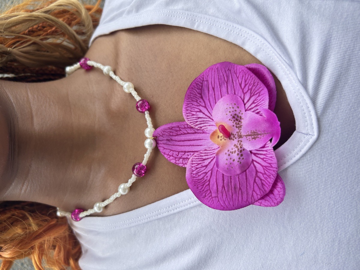 magenta orchid pearl necklace