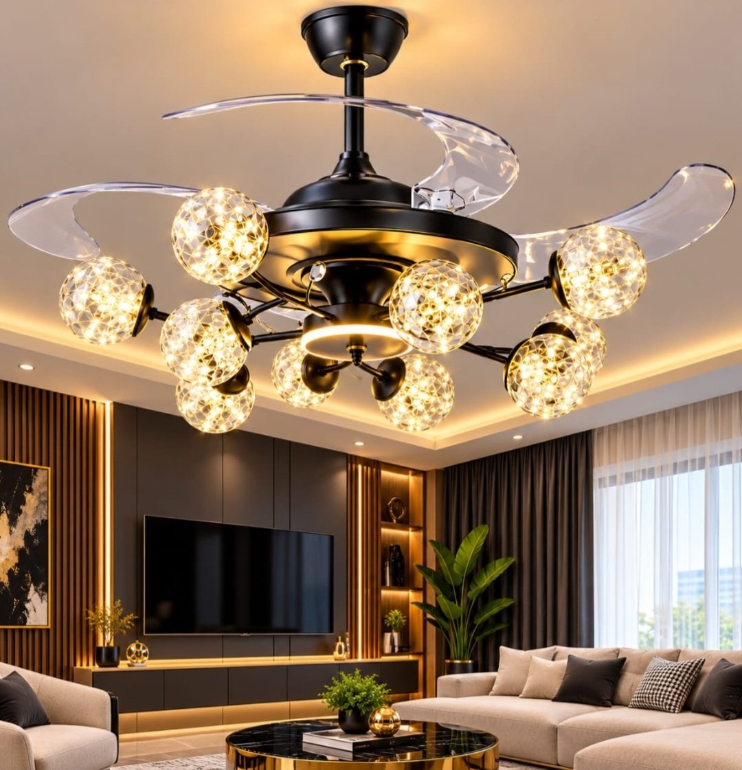 Modern Retractable LED Ceiling Fan Chandelier