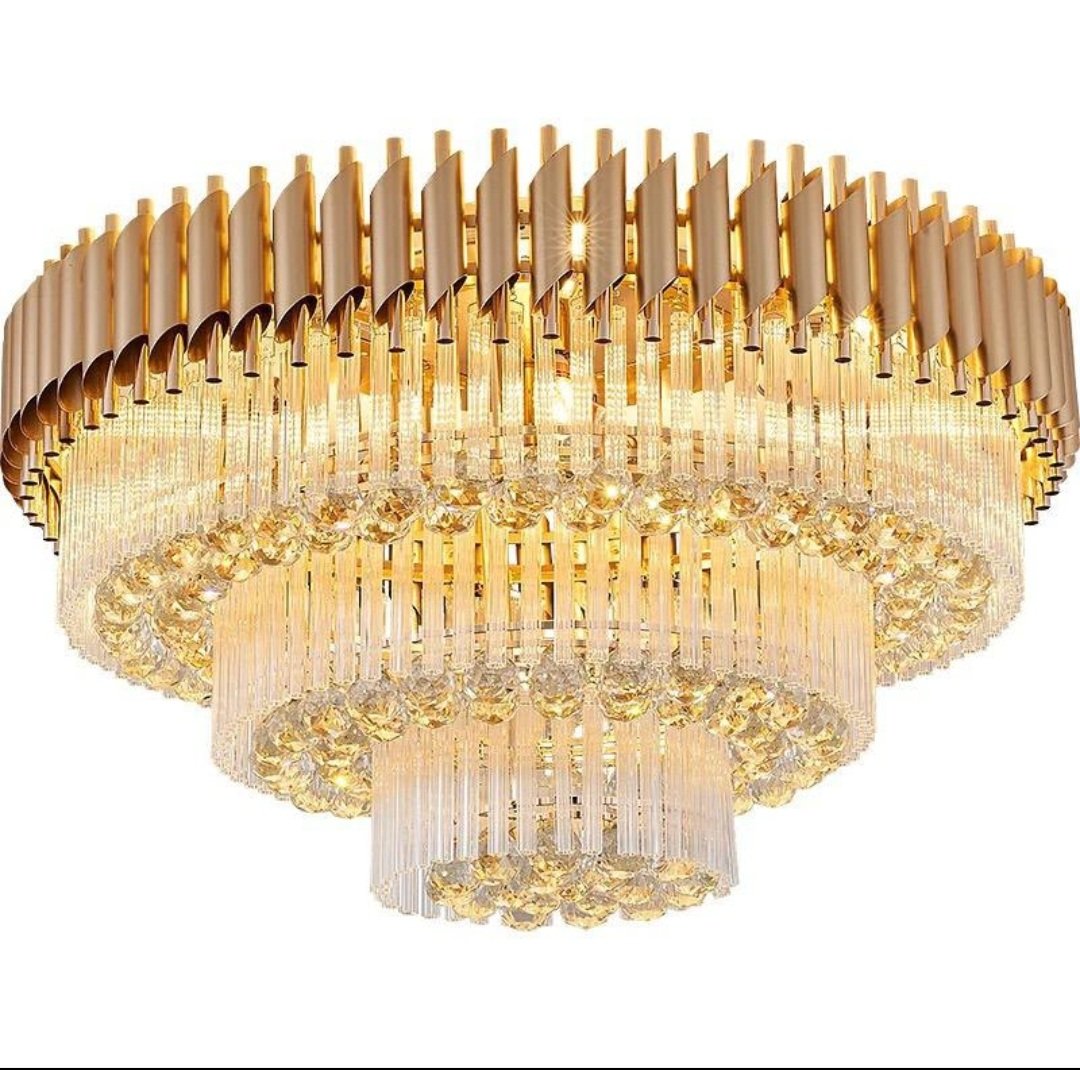 Grand Luxury Gold Crystal Flush Mount Chandelier