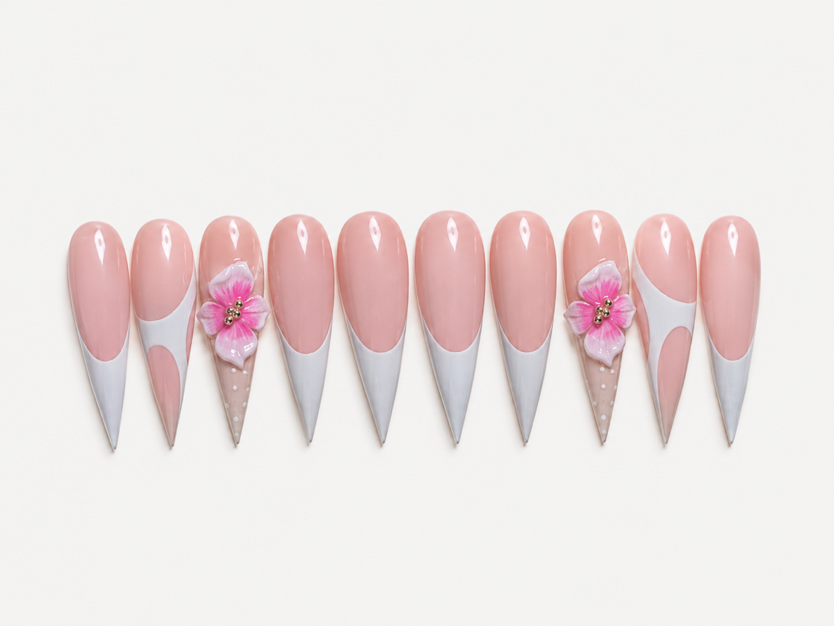 Blush Bloom Stiletto Press-On Nails | salon-pro 10pcs