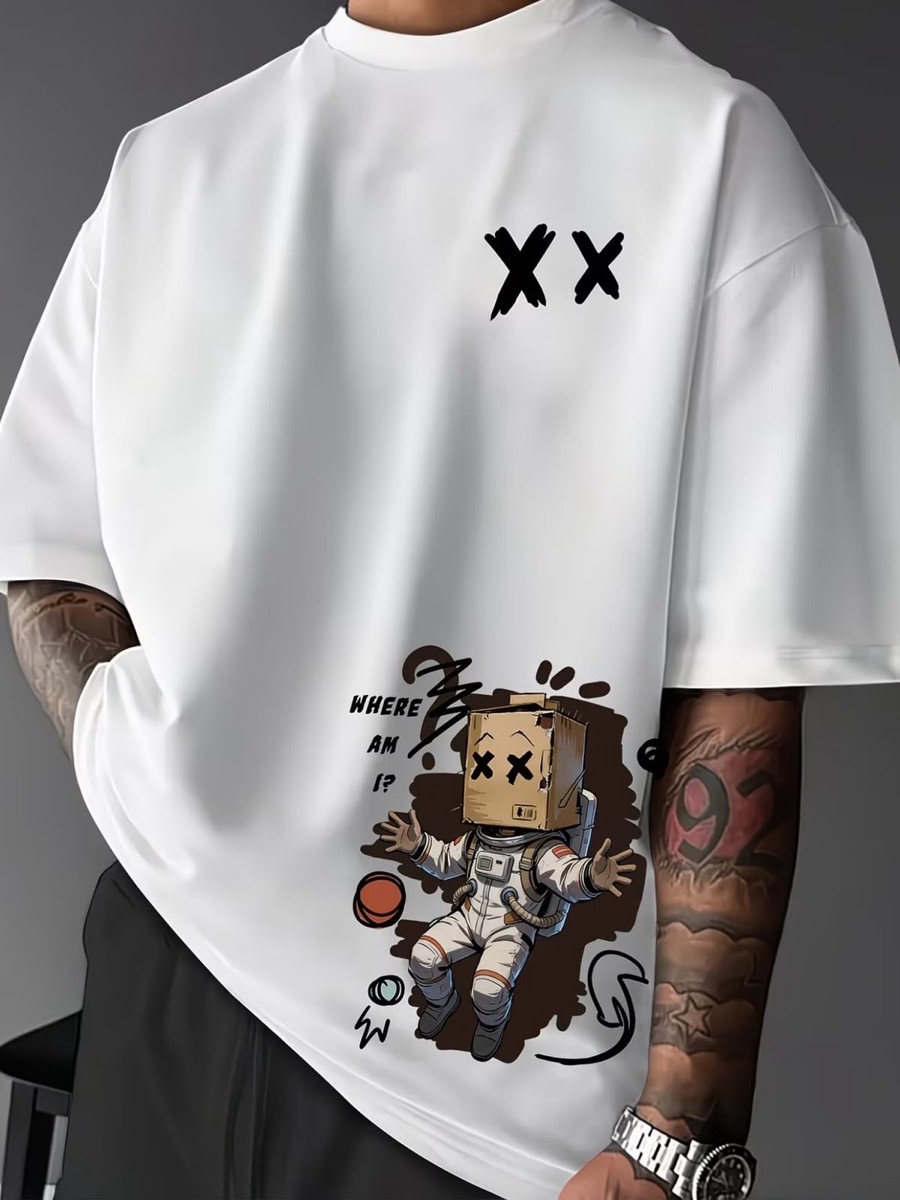 Boys Retro 90S Anime Pixel Art Pattern T-Shirt - Loose White Casual Street Style Top with Japanese Manga Character Round Neck Short Sleeve Design, Suitable for Gaming Activities And Daily Wear, Summer Trendy Fashion Graffiti Style